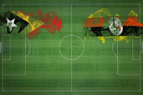 East Timor vs Uganda Soccer Match, national colors, national flags, soccer field, football game,