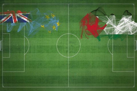Tuvalu vs Palestine Soccer Match, national colors, national flags, soccer field, football game,