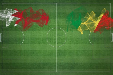 Bahrain vs Congo Soccer Match, national colors, national flags, soccer field, football game,