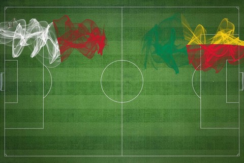 Malta vs Benin Soccer Match, national colors, national flags, soccer field, football game,
