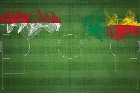 Monaco vs Benin Soccer Match, national colors, national flags, soccer field, football game,