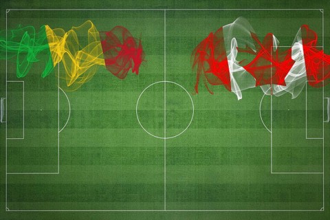Mali vs Canada Soccer Match, national colors, national flags, soccer field, football game,