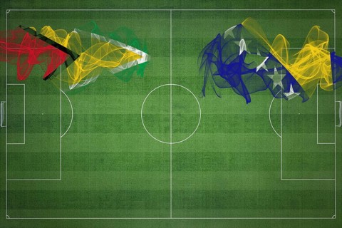 Guyana vs Bosnia and Herzegovina Soccer Match, national colors, national flags, soccer field,