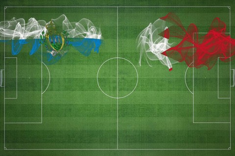San Marino vs Bahrain Soccer Match, national colors, national flags, soccer field, football game,