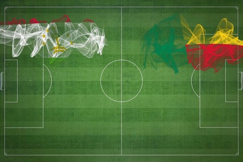 Tajikistan vs Benin Soccer Match, national colors, national flags, soccer field, football game,