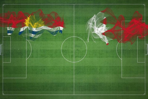 Kiribati vs Bahrain Soccer Match, national colors, national flags, soccer field, football game,