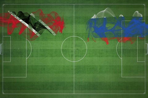 Trinidad and Tobago vs Russia Soccer Match, national colors, national flags, soccer field, football