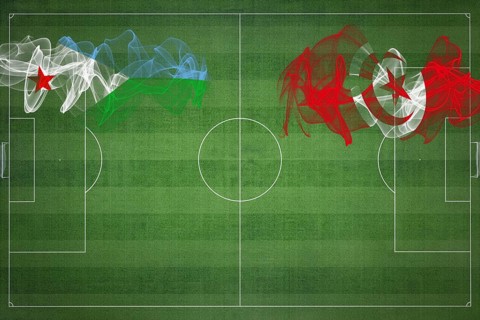 Djibouti vs Tunisia Soccer Match, national colors, national flags, soccer field, football game,