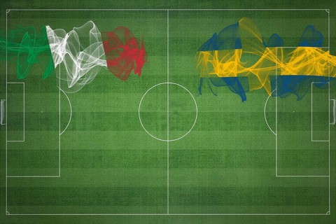 Italy vs Sweden Soccer Match, national colors, national flags, soccer field, football game,