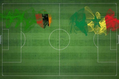 Zambia vs Senegal Soccer Match, national colors, national flags, soccer field, football game,