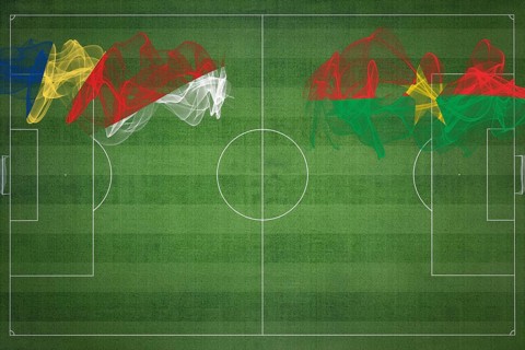 Seychelles vs Burkina Faso Soccer Match, national colors, national flags, soccer field, football