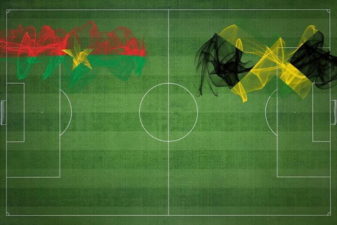 Burkina Faso vs Jamaica Soccer Match, national colors, national flags, soccer field, football game,
