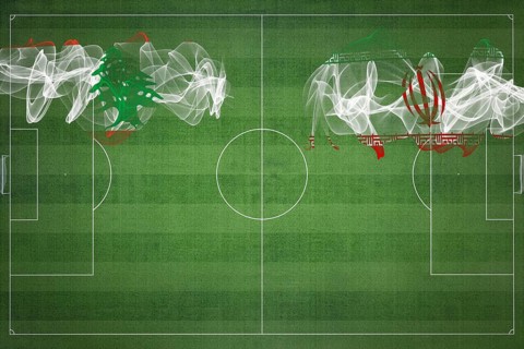 Lebanon vs Iran Soccer Match, national colors, national flags, soccer field, football game,
