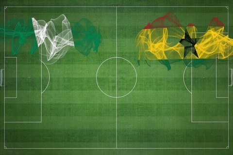 Nigeria vs Ghana Soccer Match, national colors, national flags, soccer field, football game,
