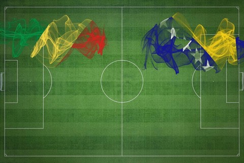 Republic of the Congo vs Bosnia and Herzegovina Soccer Match, national colors, national flags,