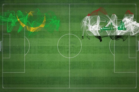 Mauritania vs Iraq Soccer Match, national colors, national flags, soccer field, football game,