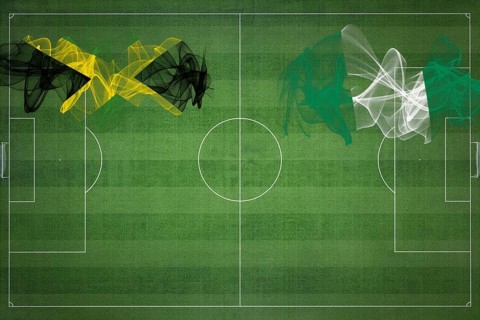 Jamaica vs Nigeria Soccer Match, national colors, national flags, soccer field, football game,