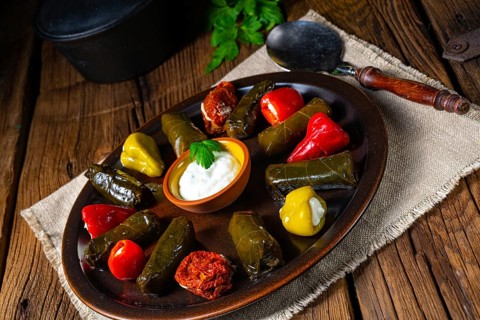Yaprak Sarmas? rustic vine leaves filled with rice