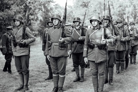 LUBIN, POLAND - AUGUST 8, 2020:, A staging of the Battle of Warsaw from 1920, in which the Polish