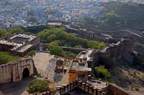 Aerial view of Mehrangarh Fort, Jodhpur, Rajasthan, India, Asia