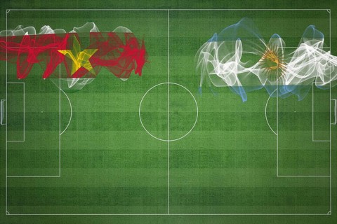 Suriname vs Argentina Soccer Match, national colors, national flags, soccer field, football game,