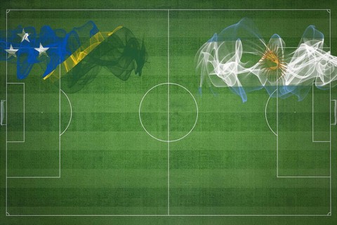 Solomon Islands vs Argentina Soccer Match, national colors, national flags, soccer field, football