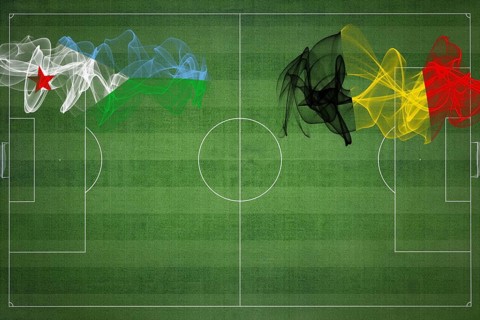 Djibouti vs Belgium Soccer Match, national colors, national flags, soccer field, football game,