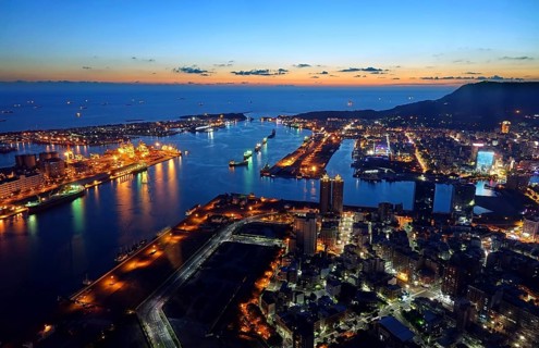 Evening view of Kaohsiung Port and Chijin Island