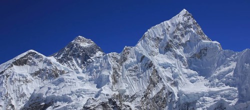 Peaks of Mt Everest and Nuptse seen from Kala Patthar, Nepal, Asia