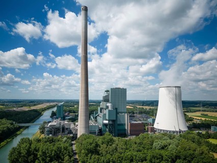 Aerial view of the hard coal-fired power station in Bergkamen, Germany, which has an installed