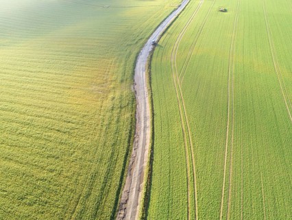 Aerial view farm field, Lion's Mound, Battle field, Napoleon, Waterloo, Belgium, Green and sky,