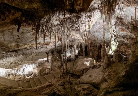 Porto Cristo, Spain, 23 January, 2024: view of the rock formations inside the Cuevas del Drach in