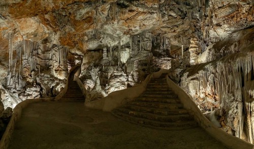 Campanet, Spain, 27 January, 2024: panorama view of the rock formations inside the Campanet Caves