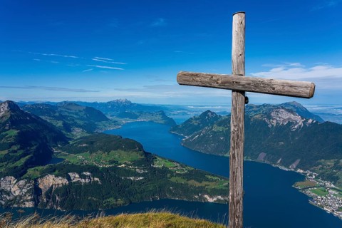 Panoramic view from Fronalpstock on Lake Lucerne in Switzerland