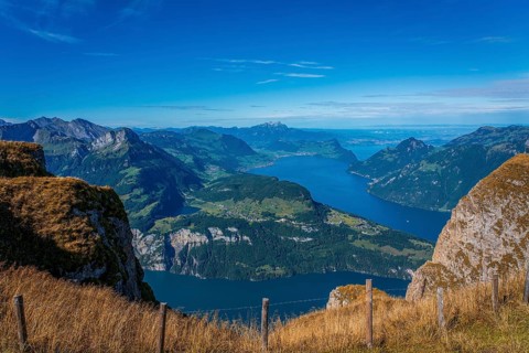 Panoramic view from Fronalpstock on Lake Lucerne in Switzerland