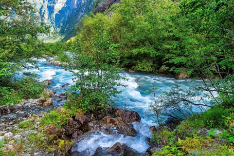 Glacier outlet, Kjenndal Glacier, Loen, Nordfjord Region, Norway, Europe