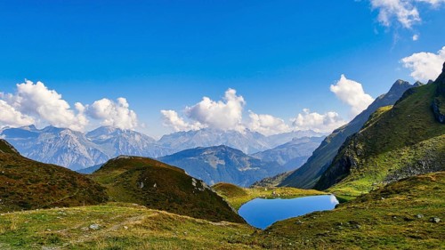 View of Schwarzsee and the Hochjoch via ferrata in Montafon