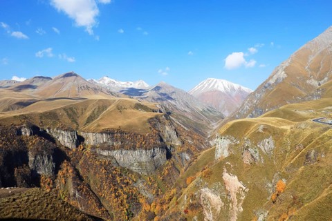 Mount Kazbek in the Greater Caucasus, Georgia, Asia