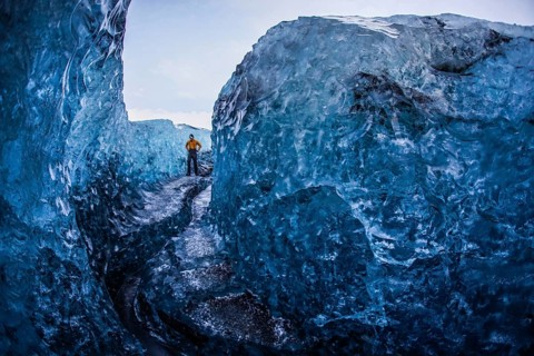Cave of Iceland ice (Vatnajökull). Shooting Location: Iceland, Reykjavik