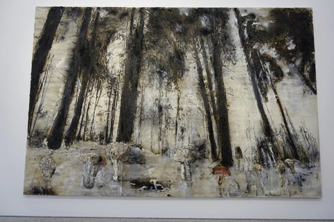 Würth Museum 2, Large mural of a monochrome forest with a mysterious effect, Carmen Würth Forum,