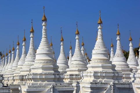 Large stupa forest of the Sandamuni Paya pagoda in Mandalay, Myanmar (Burma)