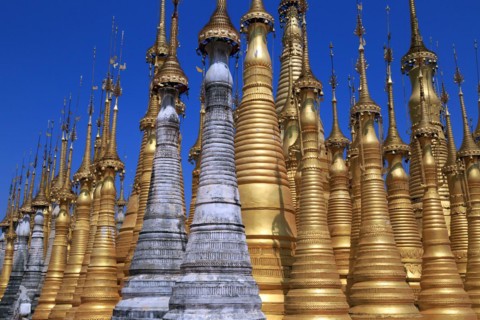 Some of the 1054 pagodas of the In-Dein Pagoda Forest on Inle Lake
