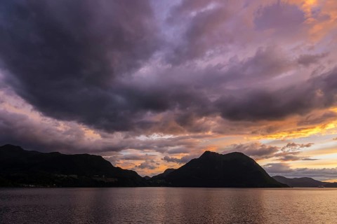 View of the Storfjord in Norway in the evening