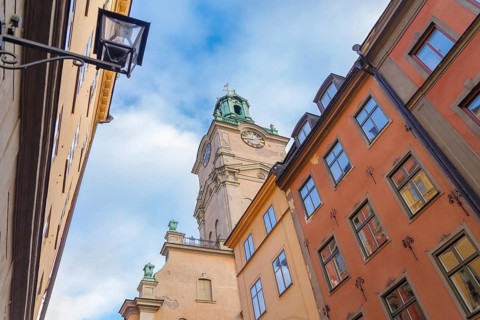 Beautiful and colorful houses in the city center of Stockholm