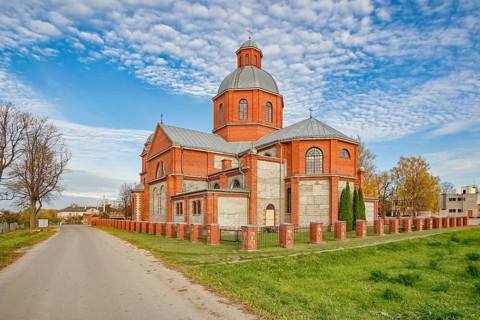 Old and new buildings of Malnava Holy Mary Mother of Rosary Church Karsava, Latvia, Europe