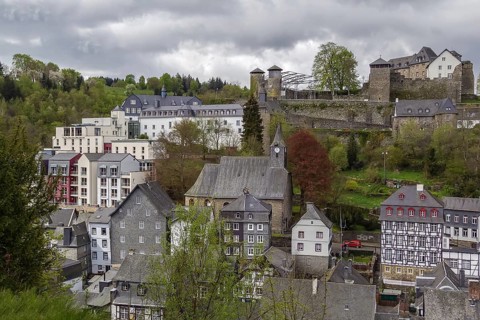 View of Monschau city from the hill top, Germany, Europe
