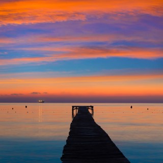 Majorca Muro beach sunrise in Alcudia Bay Mallorca at Balearic Islands of Spain
