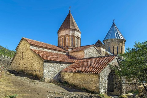 Churches in Ananuri fortress, Georgia. View from the courtyard