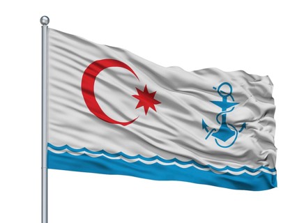 Naval Azerbaijan Flag On Flagpole, Isolated On White Background
