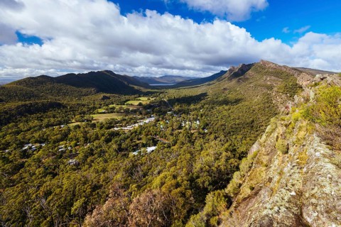 Iconic views from Chatauqua Peak over Halls Gap and surrounds on a warm autumn sunny day in